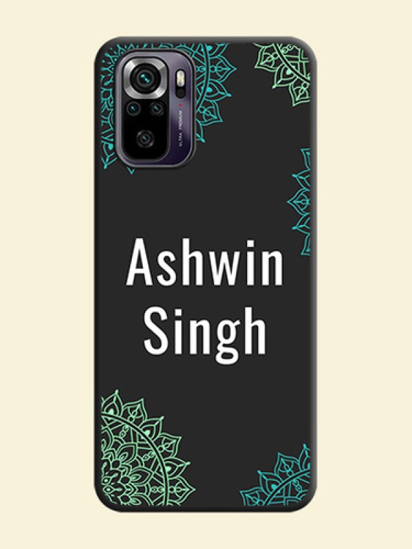 Your Name with Floral Design on Space Black Custom Soft Matte Back Cover - Redmi Note 10s