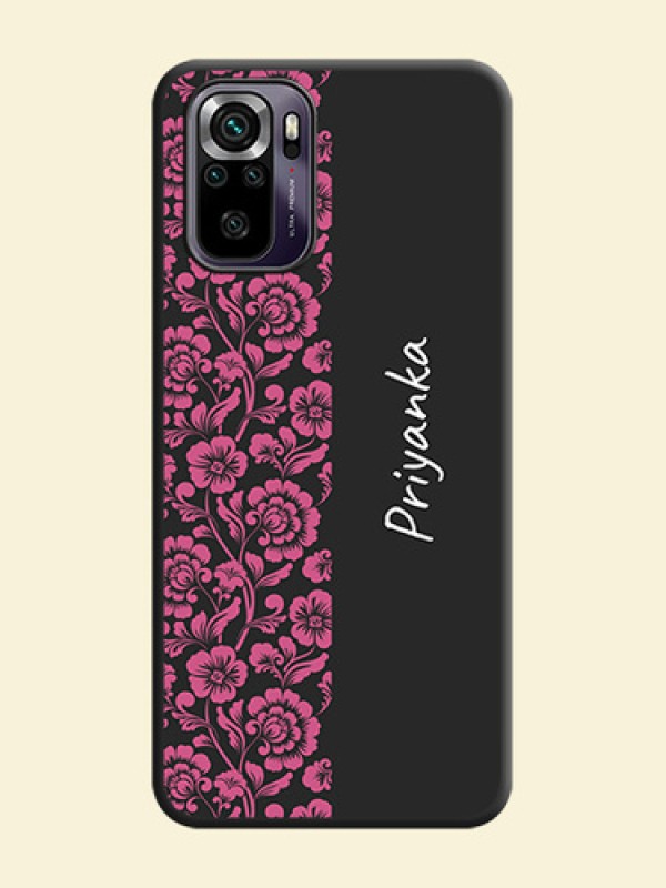 Pink Floral Pattern Design With Custom Text On Space Black Personalized Soft Matte Phone Covers -Xiaomi Redmi Note 10S