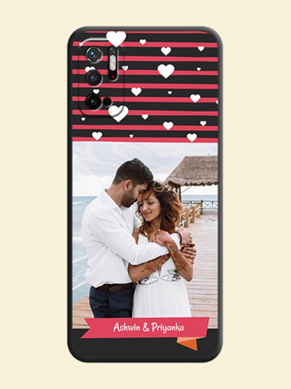 White Color Love Symbols with Pink Lines Pattern on Space Black Custom Soft Matte Phone Cases - Redmi Note 10T 5G