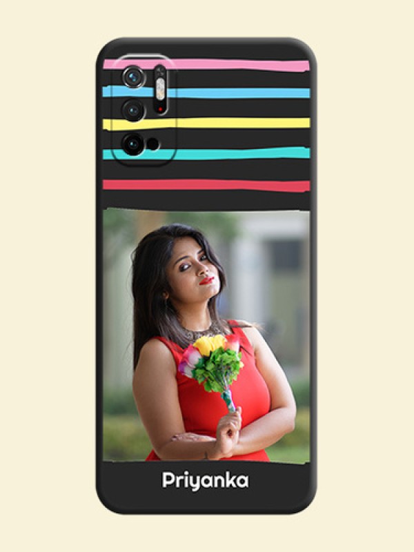 Multicolor Lines with Image on Space Black Personalized Soft Matte Phone Covers - Redmi Note 10T 5G