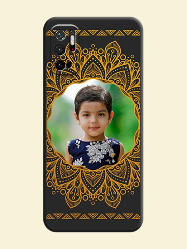 Round Image with Floral Design on Photo on Space Black Soft Matte Mobile Cover - Redmi Note 10T 5G