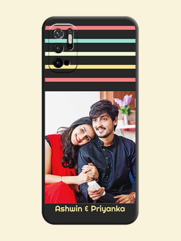 Color Stripes with Photo and Text on Photo on Space Black Soft Matte Mobile Case - Redmi Note 10T 5G