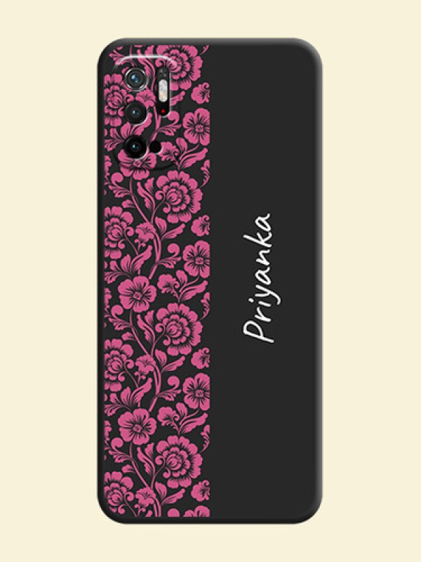 Pink Floral Pattern Design With Custom Text On Space Black Personalized Soft Matte Phone Covers -Xiaomi Redmi Note 10T 5G