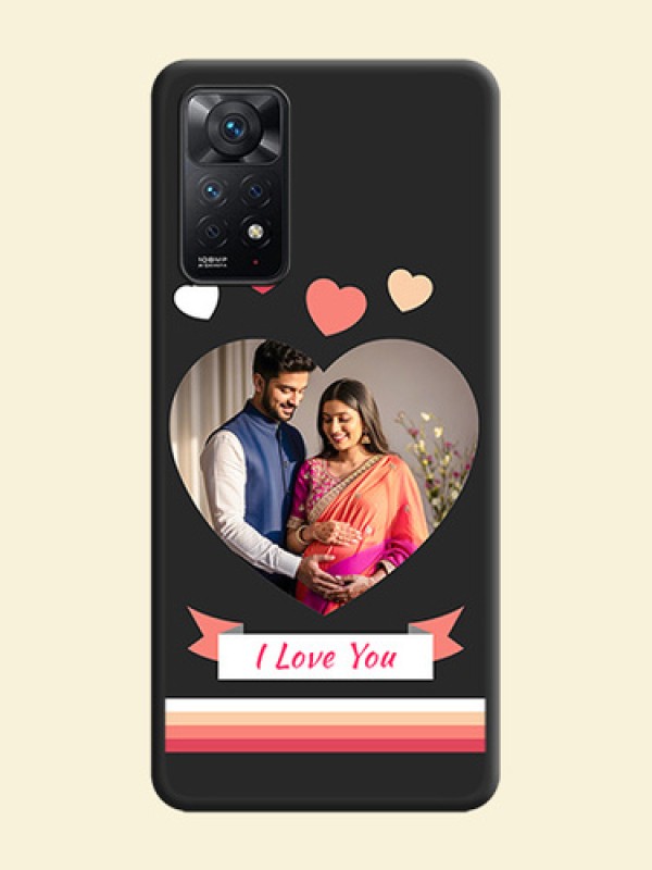 Love Shaped Photo with Colorful Stripes on Personalised Space Black Soft Matte Cases - Redmi Note 11 Pro 5G