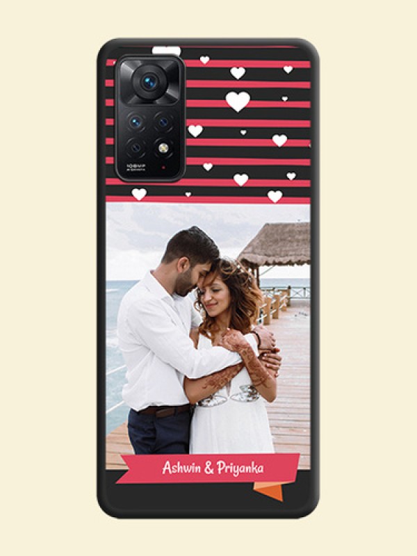 White Color Love Symbols with Pink Lines Pattern on Space Black Custom Soft Matte Phone Cases - Redmi Note 11 Pro 5G