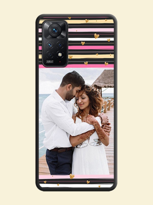 Multicolor Lines and Golden Love Symbols Design on Photo on Space Black Soft Matte Mobile Cover - Redmi Note 11 Pro 5G