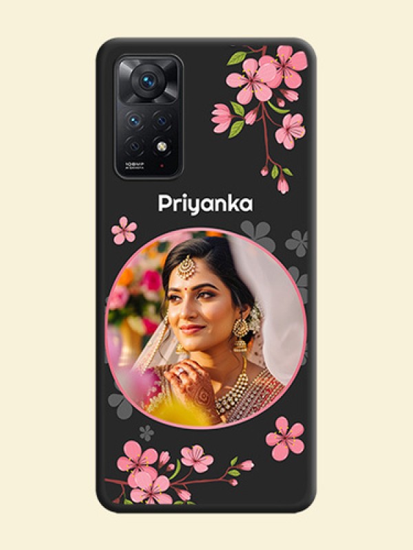 Round Image with Pink Color Floral Design on Photo on Space Black Soft Matte Back Cover - Redmi Note 11 Pro 5G