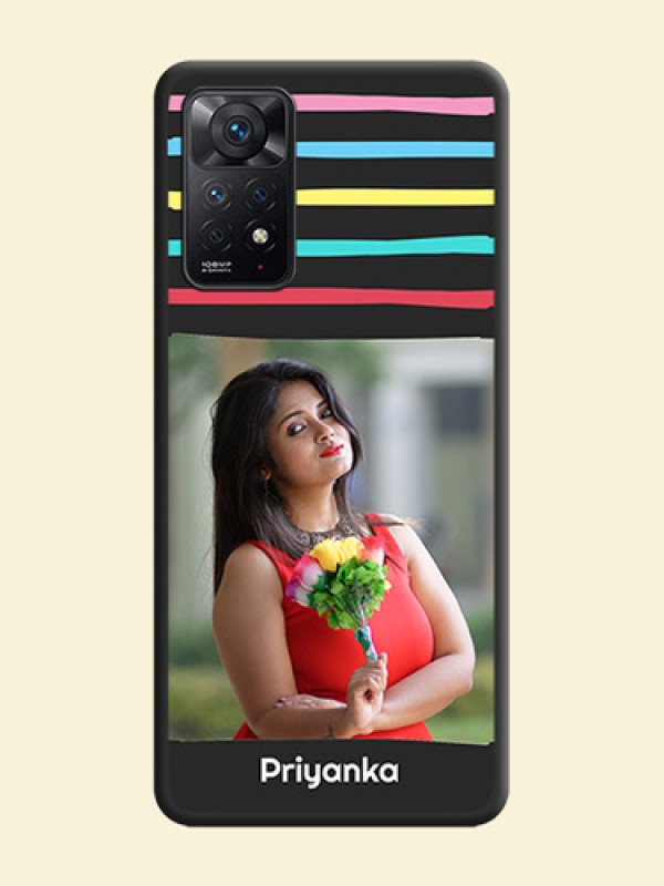 Multicolor Lines with Image on Space Black Personalized Soft Matte Phone Covers - Redmi Note 11 Pro 5G