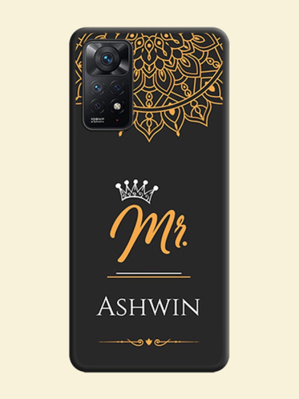 Mr Name with Floral Design  on Personalised Space Black Soft Matte Cases - Redmi Note 11 Pro 5G