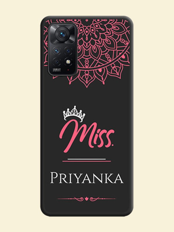 Mrs Name with Floral Design on Space Black Personalized Soft Matte Phone Covers - Redmi Note 11 Pro 5G