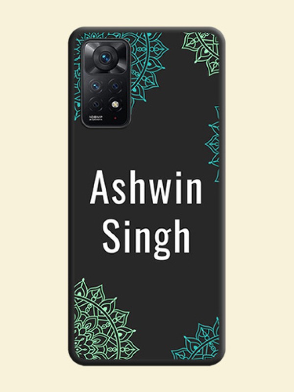 Your Name with Floral Design on Space Black Custom Soft Matte Back Cover - Redmi Note 11 Pro 5G