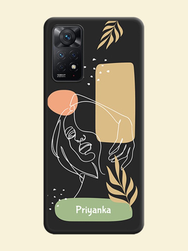 Custom Text With Line Art Of Women & Leaves Design On Space Black Personalized Soft Matte Phone Covers -Xiaomi Redmi Note 11 Pro 5G