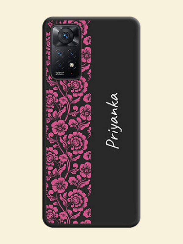 Pink Floral Pattern Design With Custom Text On Space Black Personalized Soft Matte Phone Covers -Xiaomi Redmi Note 11 Pro 5G