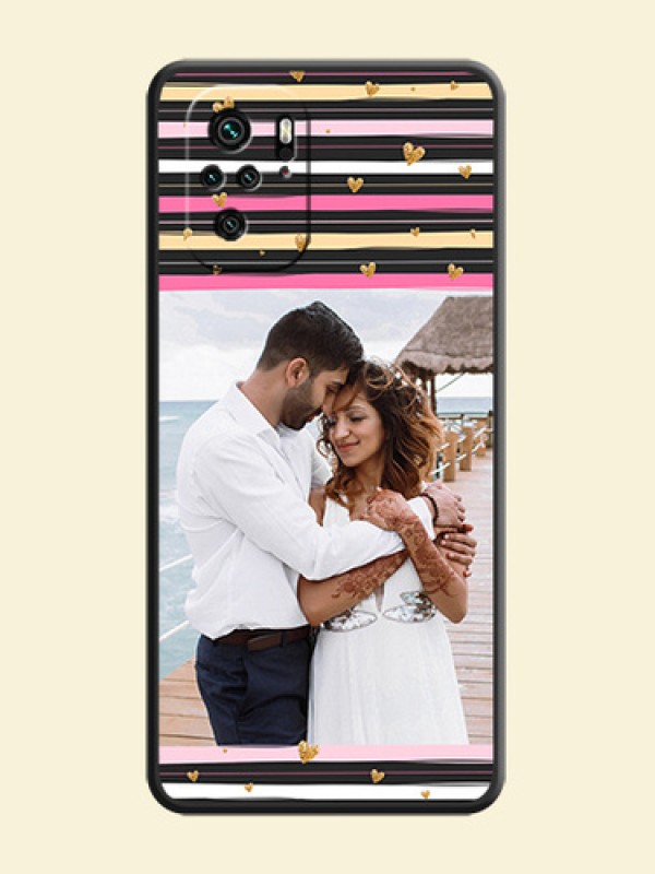 Multicolor Lines and Golden Love Symbols Design on Photo on Space Black Soft Matte Mobile Cover - Redmi Note 11 Se