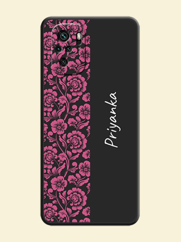 Pink Floral Pattern Design With Custom Text On Space Black Personalized Soft Matte Phone Covers -Xiaomi Redmi Note 11 Se