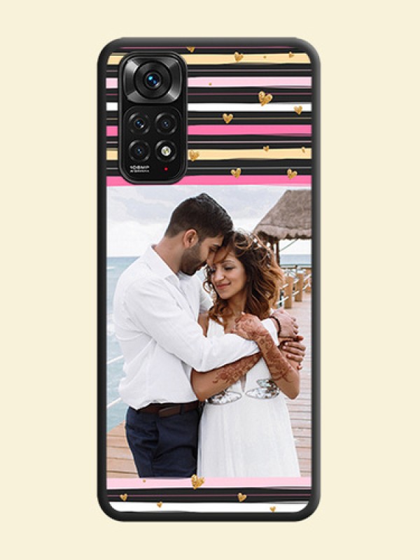 Multicolor Lines and Golden Love Symbols Design on Photo on Space Black Soft Matte Mobile Cover - Redmi Note 11