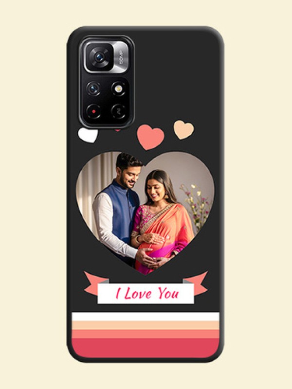 Love Shaped Photo with Colorful Stripes on Personalised Space Black Soft Matte Cases - Redmi Note 11T 5G