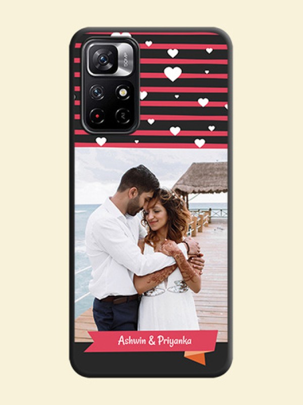 White Color Love Symbols with Pink Lines Pattern on Space Black Custom Soft Matte Phone Cases - Redmi Note 11T 5G