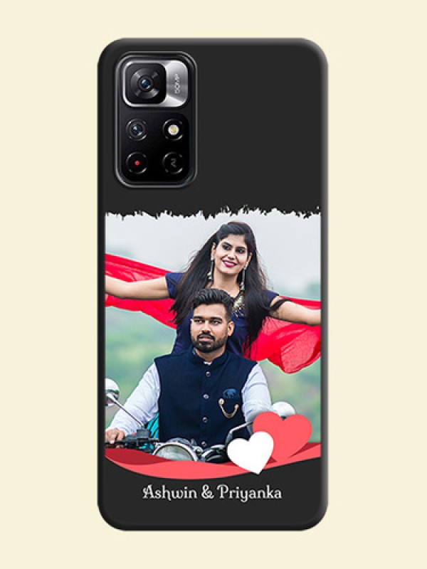 Pin Color Love Shaped Ribbon Design with Text on Space Black Custom Soft Matte Phone Back Cover - Redmi Note 11T 5G