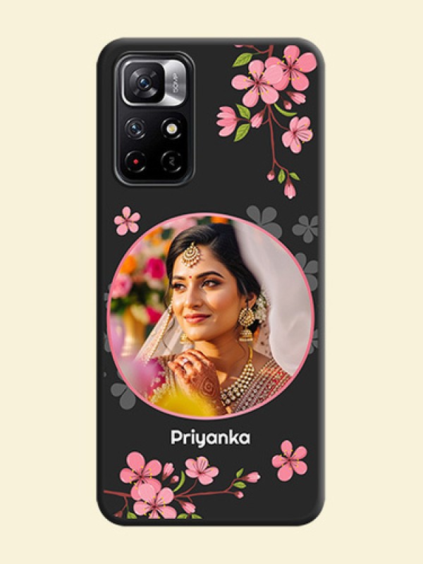 Round Image with Pink Color Floral Design on Photo on Space Black Soft Matte Back Cover - Redmi Note 11T 5G
