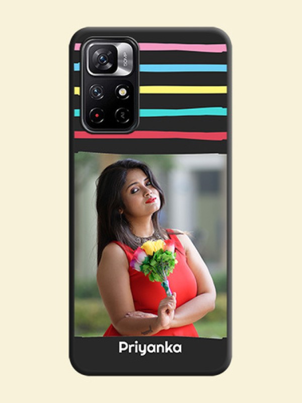 Multicolor Lines with Image on Space Black Personalized Soft Matte Phone Covers - Redmi Note 11T 5G