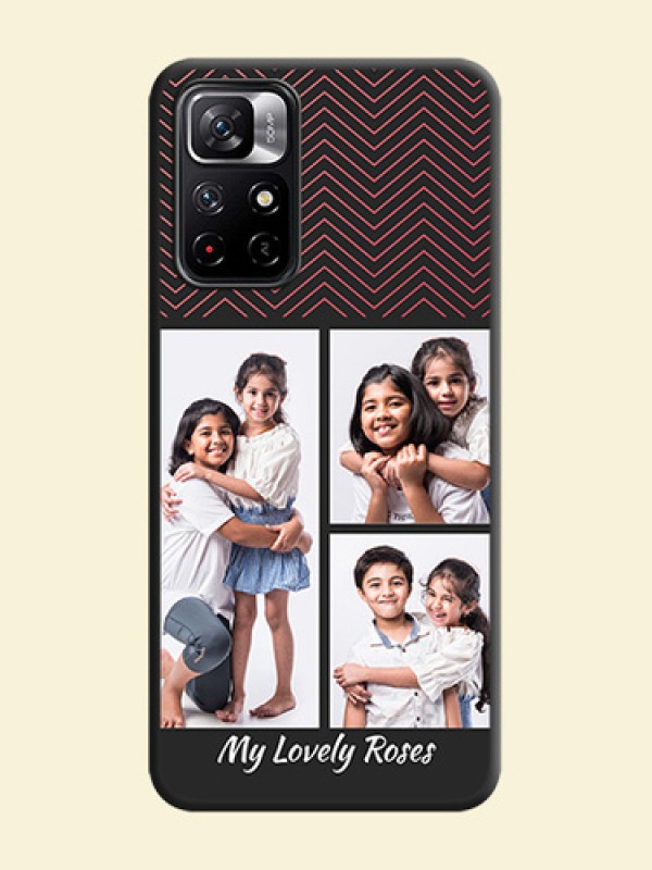 Wave Pattern with 3 Image Holder on Space Black Custom Soft Matte Back Cover - Redmi Note 11T 5G
