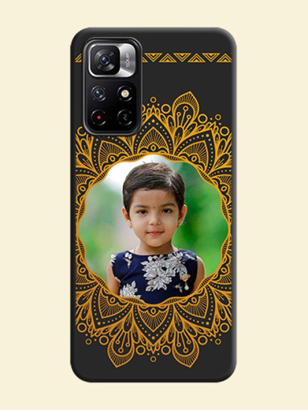 Round Image with Floral Design on Photo on Space Black Soft Matte Mobile Cover - Redmi Note 11T 5G
