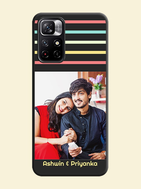 Color Stripes with Photo and Text on Photo on Space Black Soft Matte Mobile Case - Redmi Note 11T 5G