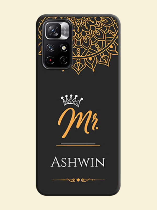 Mr Name with Floral Design on Personalised Space Black Soft Matte Cases - Redmi Note 11T 5G