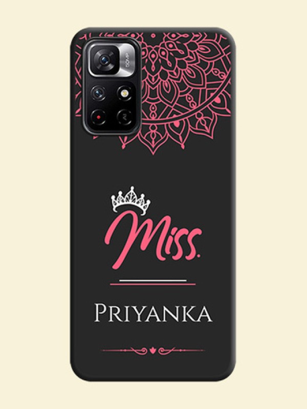 Mrs Name with Floral Design on Space Black Personalized Soft Matte Phone Covers - Redmi Note 11T 5G