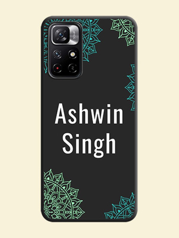 Your Name with Floral Design on Space Black Custom Soft Matte Back Cover - Redmi Note 11T 5G