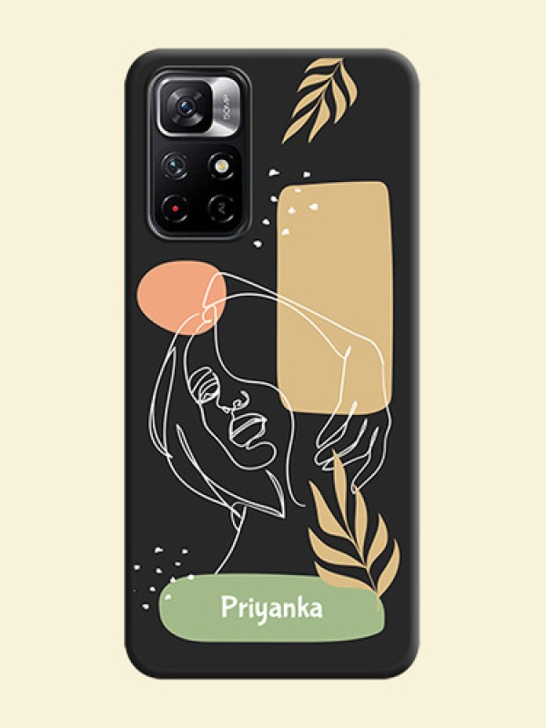 Custom Text With Line Art Of Women & Leaves Design On Space Black Personalized Soft Matte Phone Covers -Xiaomi Redmi Note 11T 5G