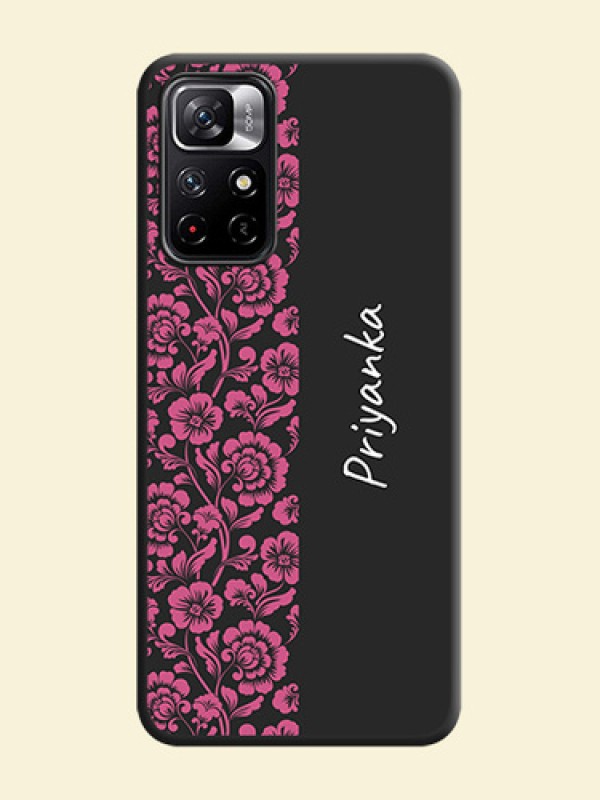 Pink Floral Pattern Design With Custom Text On Space Black Personalized Soft Matte Phone Covers -Xiaomi Redmi Note 11T 5G