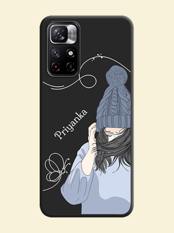 Girl With Blue Winter Outfiit Custom Text Design On Space Black Personalized Soft Matte Phone Covers -Xiaomi Redmi Note 11T 5G