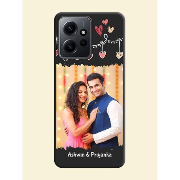 Pink Love Hangings with Name On Space Black Custom Soft Matte Mobile Back Cover - Redmi Note 12 4G Pink Love Hangings with Name On Space Black Custom Soft Matte Mobile Back Cover - Redmi Note 12 4G