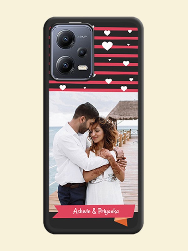 White Color Love Symbols with Pink Lines Pattern on Space Black Custom Soft Matte Phone Cases - Xiaomi Redmi Note 12 Pro 5G