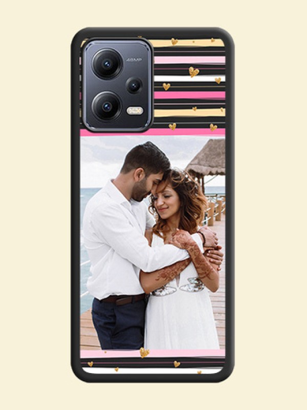 Multicolor Lines and Golden Love Symbols Design on Photo on Space Black Soft Matte Mobile Cover - Xiaomi Redmi Note 12 Pro 5G
