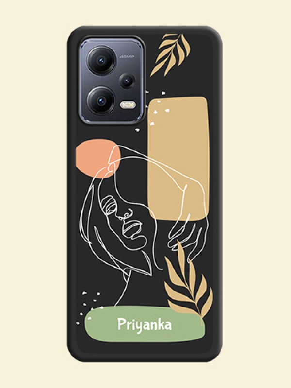 Custom Text With Line Art Of Women & Leaves Design On Space Black Personalized Soft Matte Phone Covers -Xiaomi Redmi Note 12 Pro 5G