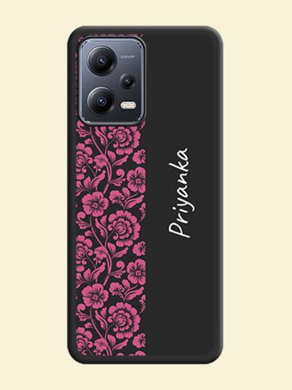 Pink Floral Pattern Design With Custom Text On Space Black Personalized Soft Matte Phone Covers -Xiaomi Redmi Note 12 Pro 5G