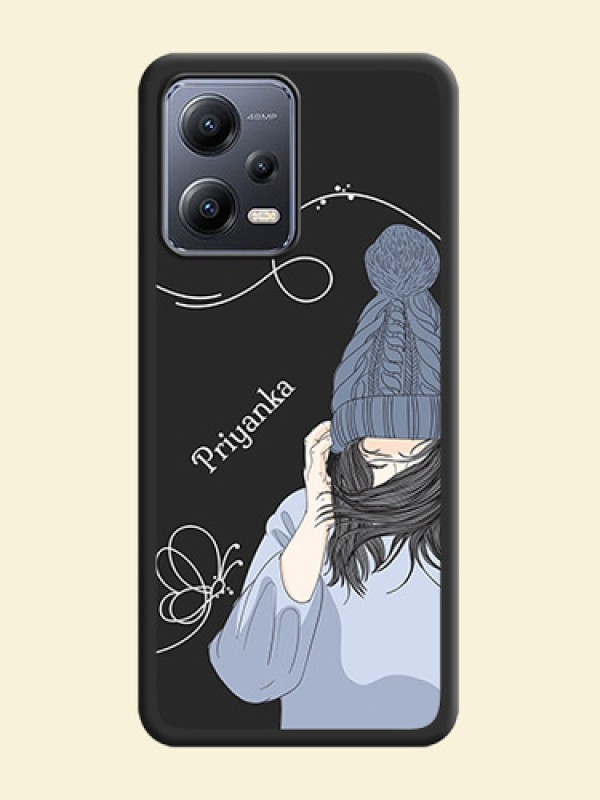 Girl With Blue Winter Outfiit Custom Text Design On Space Black Personalized Soft Matte Phone Covers -Xiaomi Redmi Note 12 Pro 5G