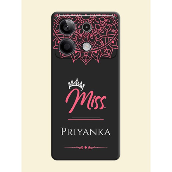 Mrs Name with Floral Design on Space Black Personalized Soft Matte Phone Covers - Redmi Note 13 5G