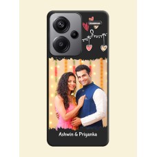 Pink Love Hangings with Name On Space Black Custom Soft Matte Mobile Back Cover - Redmi Note 13 Pro Plus 5G