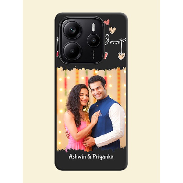 Pink Love Hangings with Name On Space Black Custom Soft Matte Mobile Back Cover - Redmi Note 14 5G Pink Love Hangings with Name On Space Black Custom Soft Matte Mobile Back Cover - Redmi Note 14 5G