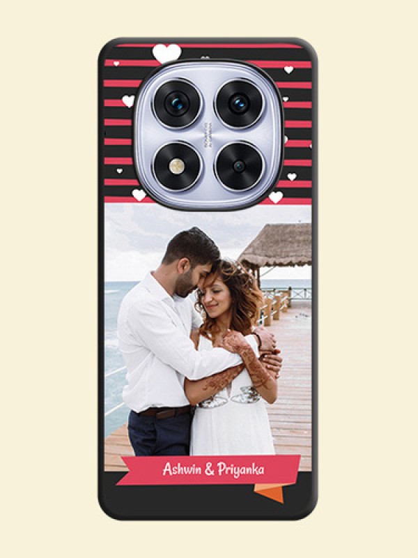 White Color Love Symbols with Pink Lines Pattern On Space Black Custom Soft Matte Mobile Back Cover - Redmi Note 14 Pro 5G