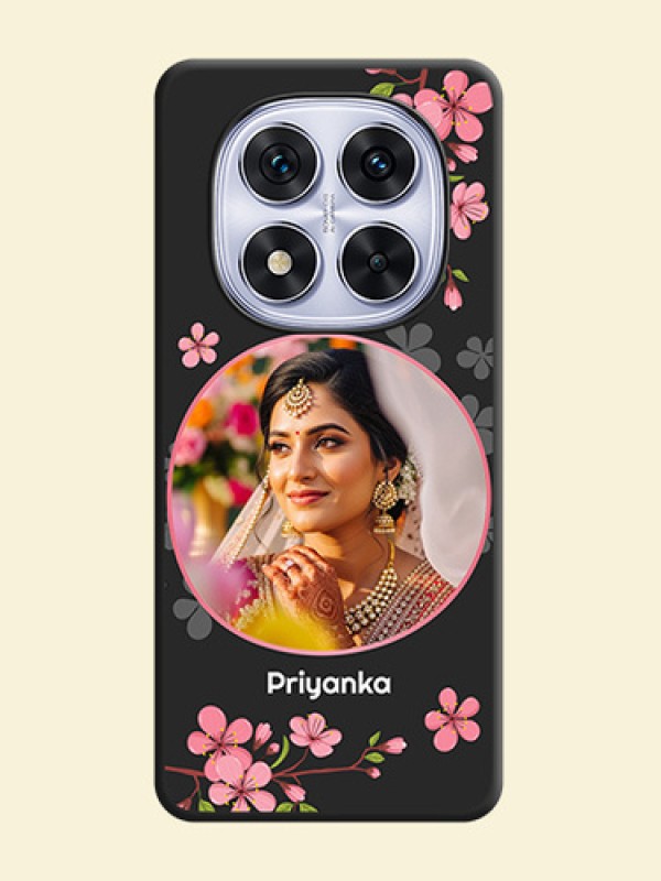 Round Image with Pink Color Floral Design on Photo On Space Black Custom Soft Matte Mobile Back Cover - Redmi Note 14 Pro 5G