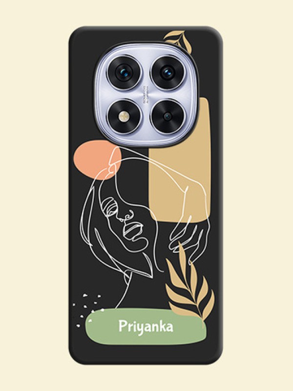 Custom Text With Line Art Of Women & Leaves Design On Space Black Custom Soft Matte Mobile Back Cover - Redmi Note 14 Pro 5G