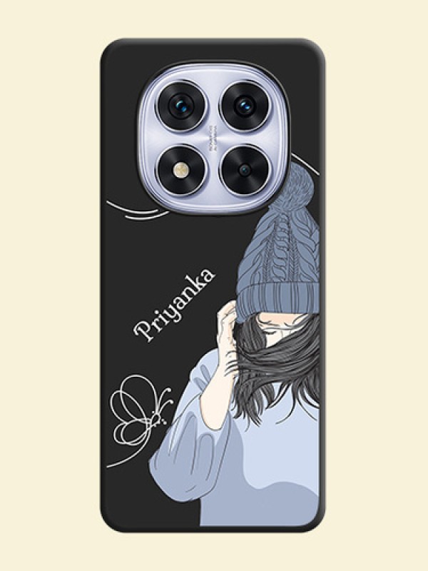 Girl With Blue Winter Outfiit Custom Text Design On Space Black Custom Soft Matte Mobile Back Cover - Redmi Note 14 Pro 5G