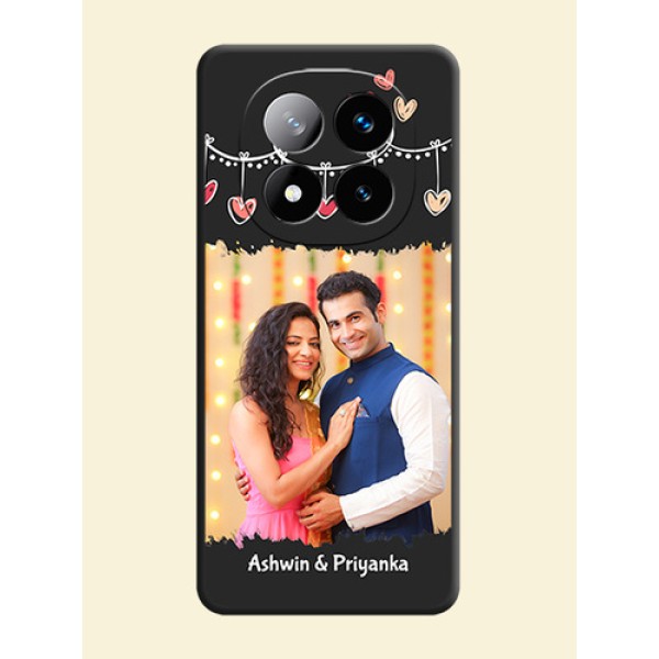 Pink Love Hangings with Name On Space Black Custom Soft Matte Mobile Back Cover - Redmi Note 14 Pro Plus 5G Pink Love Hangings with Name On Space Black Custom Soft Matte Mobile Back Cover - Redmi Note 14 Pro Plus 5G