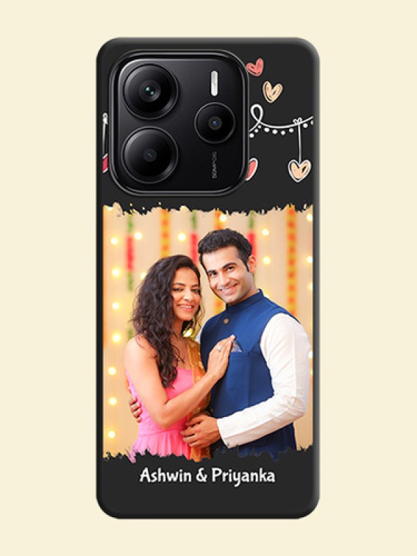 Pink Love Hangings with Name On Space Black Custom Soft Matte Mobile Back Cover - Redmi Note 14 SE 5G