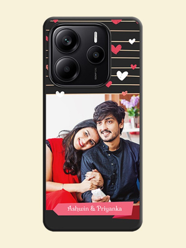Love Pattern with Name on Pink Ribbon on Photo On Space Black Custom Soft Matte Mobile Back Cover - Redmi Note 14 SE 5G